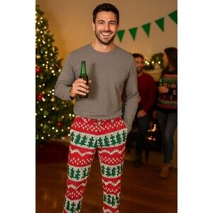 Shinesty Men’s Christmas Suit Pants 36/34 Red Green Ugly Sweater Print...